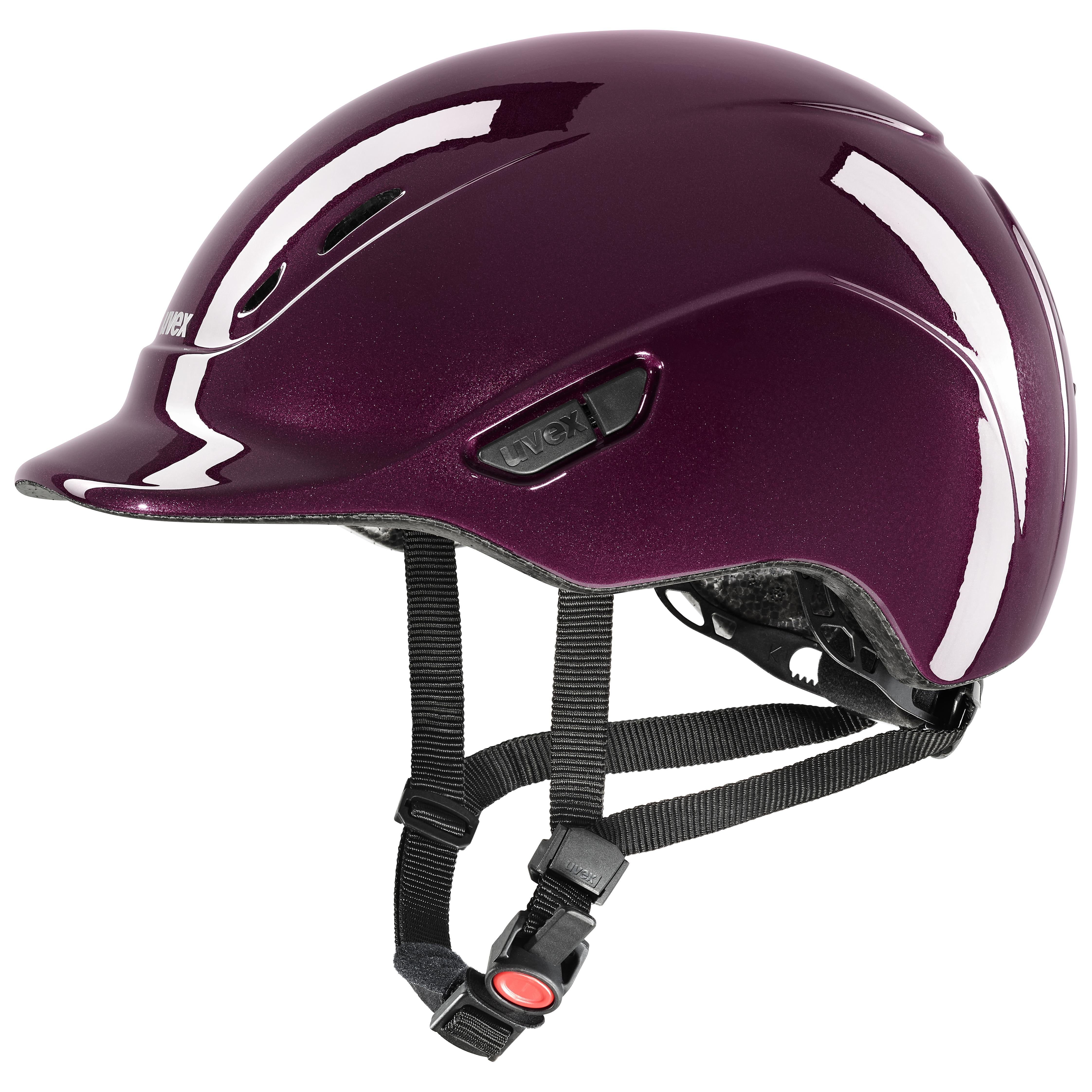 UVEX children’s equestrian helmets in shiny burgundy